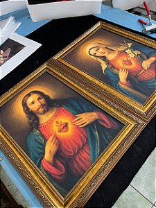 Quadro Sagrado Coração de Jesus e Imaculado Coração de Maria III - Tela Canvas