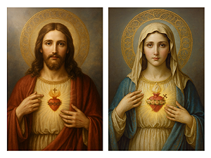 Quadro Sagrado Coração de Jesus e Imaculado Coração de Maria IV - Tela Canvas