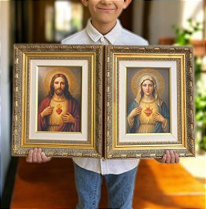 Quadro Sagrado Coração de Jesus e Imaculado Coração de Maria IV - Tela Canvas