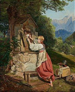 Uma menina enfeita a Virgem Maria com uma rosa - Ferdinand Georg Waldmüller