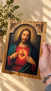 Quadro Entalhado Sagrado Coração Jesus 22cm