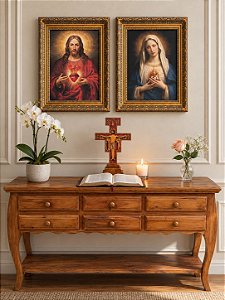 Quadro Sagrado Coração de Jesus e Imaculado Coração de Maria V - Tela Canvas