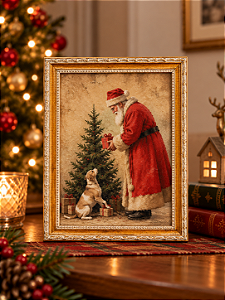Quadro de Natal - Papai Noel com cachorro