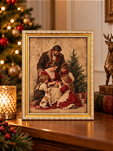 Quadro de Natal - Familia em volta da arvore