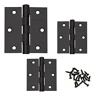 Conjunto Dobradiças Para Porta Pesada Preto Fosco - 3 Peças