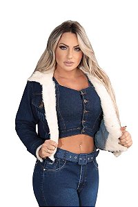Jaqueta Jeans Destroyed Com Pelo Na Gola E Punho   Ref 6602
