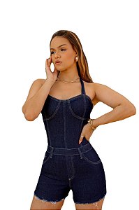 Macacão Macaquinho Jeans Curto Luxo Ref. 038b