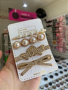 KIT DE PRESILHAS PARA CABELO - LAÇO DOURADO