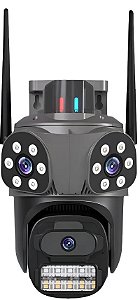 Camera mini speed dome wi-fi tripla lente 3mp cada lente - cinza