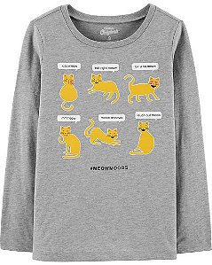Camiseta cinza manga longa com desenhos de gatos da OshKosh