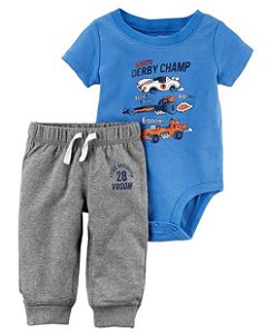 Conjunto com body azul e calça cinza, Carters