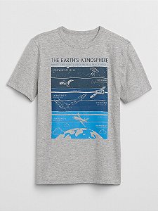 Camiseta cinza com naves espaciais. GAP
