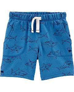 Shorts azul com tubarões