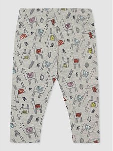 Calça leggings cropped cinza com lhamas