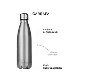 Garrafa em inox a vácuo  resistente squeeze (não é térmica).