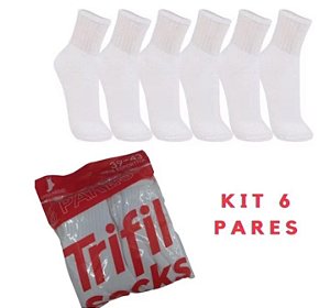 Kit 6 pares de meias esportivas Trifil, cano médio, algodão. Tamanho 39-43.