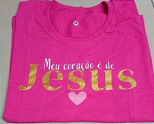 T-Shirt evangélica, cor rosa, tamanho M.