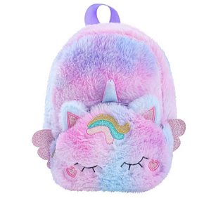 Mochila pequena de pelúcia para meninas, unicórnio.