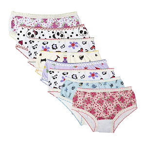 Calcinha Infantil Kit 8 Peças 100% Algodão DCP Kids