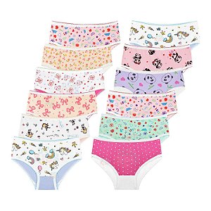 Calcinha Infantil Menina Kit 12 Peças Básico Estampado DCP Kids
