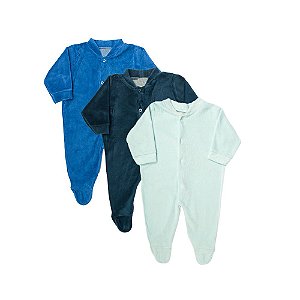 Macacão Plush Bebê Kit 3 Peças Pijama Masculino