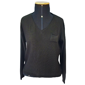 Tricot Decote V Preto