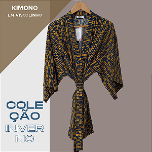 Kimono Madrid marinho e mostarda