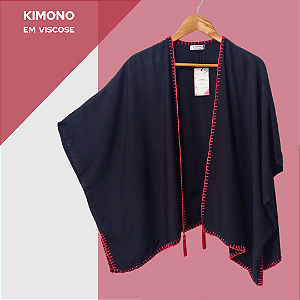 kimono Preto com crochê