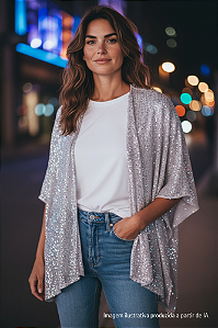 Kimono Paetê Branco