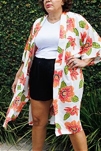Kimono Tóquio off flores laranja