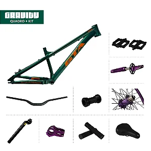 QUADRO 26 ALUM FREERIDE GRAVITY VERDE + KIT RODA K-7+R LIVRE+PE DE VELA SINGLE+SELIM+CANOTE+PEDAL