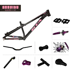 QUADRO 26 ALUM FREERIDE GRAVITY PTO/ROSA + KIT RODA K-7+R LIVRE+PE DE VELA SINGLE+SELIM+CANOTE+PEDAL
