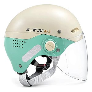 CAPACETE DE SCOOTER BEGE/VERDE T-G C/VISEIRA