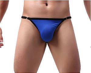 Cueca Jockstrap fio dental com regulagem lateral na cintura poliamida Azul