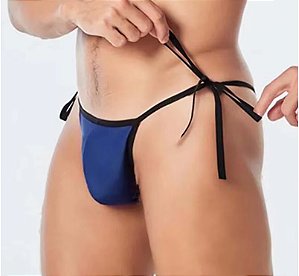 Cueca fio dental Jockstrap thong tanga Lacinho lateral forrada Azul