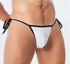 Cueca fio dental Jockstrap thong tanga Lacinho lateral forrada Branca