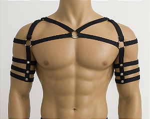 Arreio Harness masculino em elastico peitoral mangas ombro plus size
