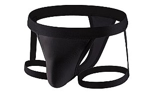 Cueca jockstrap com ligas sexy suporte atletico fio dental Preta