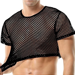Camiseta manga curta Cropped Masculino Unissex em Arrastão Preto