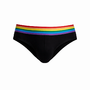 Cueca Masculina Preta Anatômica com Cós Arco-Íris – Conforto e Ajuste ao Corpo