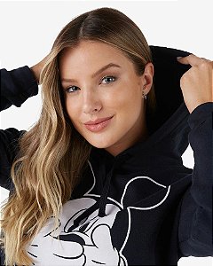 Blusa de Moletom Feminino Cropped com Capuz Mickey Mouse Preto MARCA