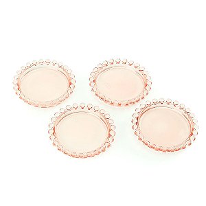 Conjunto de 4 Mini Pratos de Cristal de Chumbo Pearl Rosa