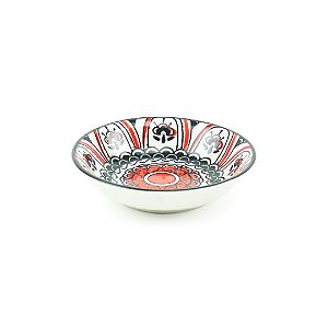 Mini Bowl de Cerâmica Oriental Mandala Vermelha e Preta