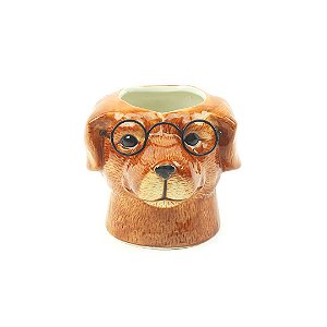 Cachepô em Porcelana Cachorro com Óculos Caramelo