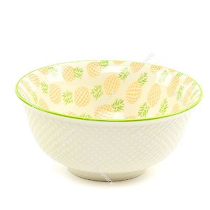 Bowl de Cerâmica Abacaxi Amarelo e Verde Grande