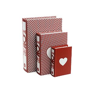 Conjunto 3 Livros Caixa Decorativos Love Vermelho
