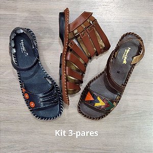 Kit promocional 3-pares sandália retrô