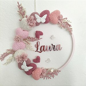 Enfeite de Porta Maternidade Corações Amigurumi
