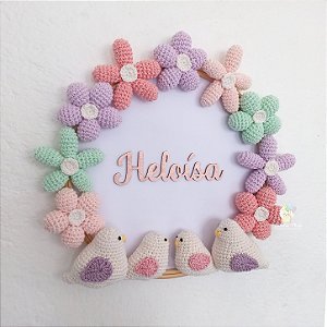 Porta Maternidade Flores e Familia Passarinhos em amigurumi
