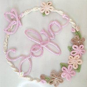 Guirlanda Macramé e Tricotin Flores e Borboleta